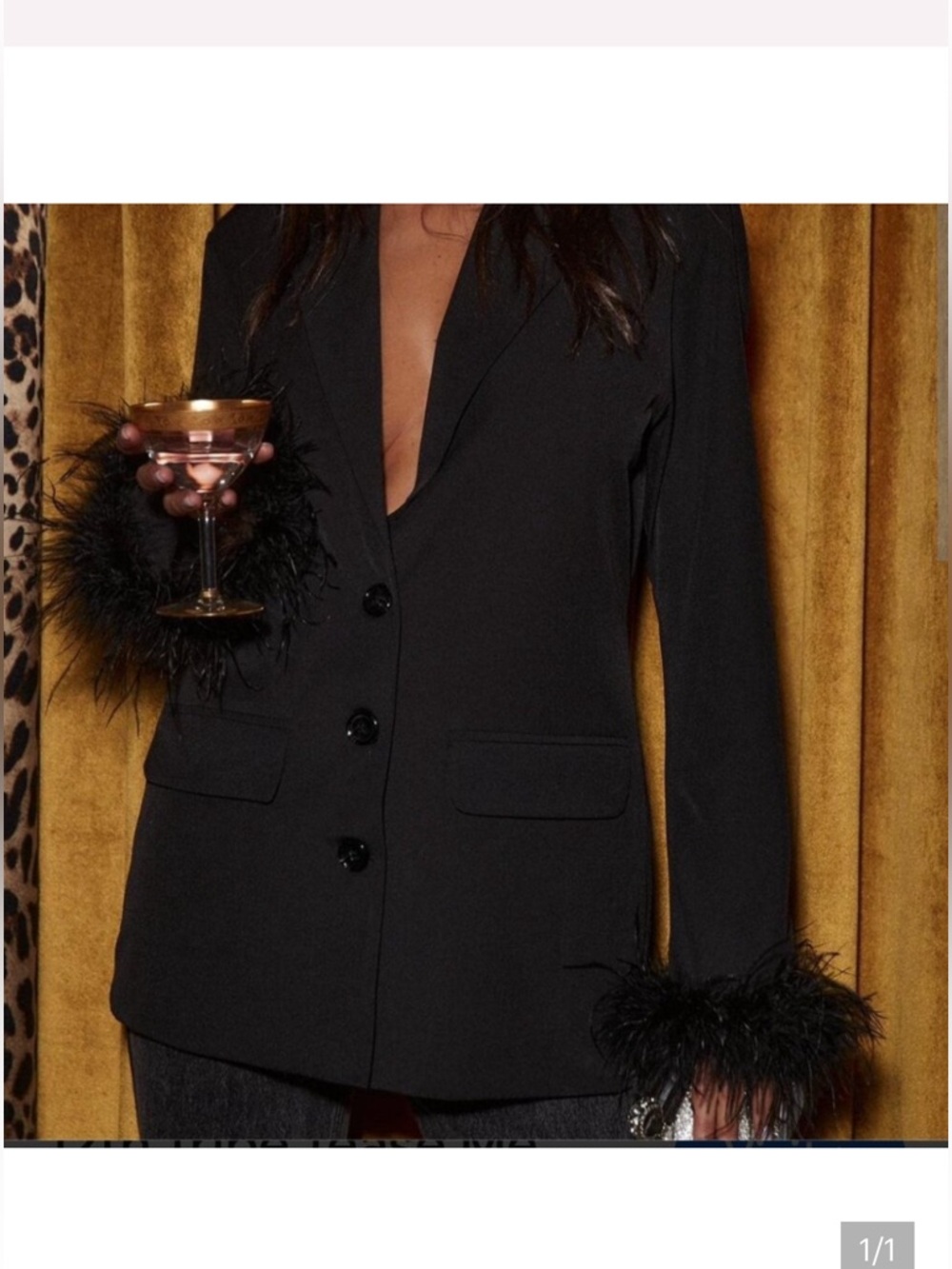 12th Tribe Black Feather Cuff Blazer fairy core festival luxury feather sleeve